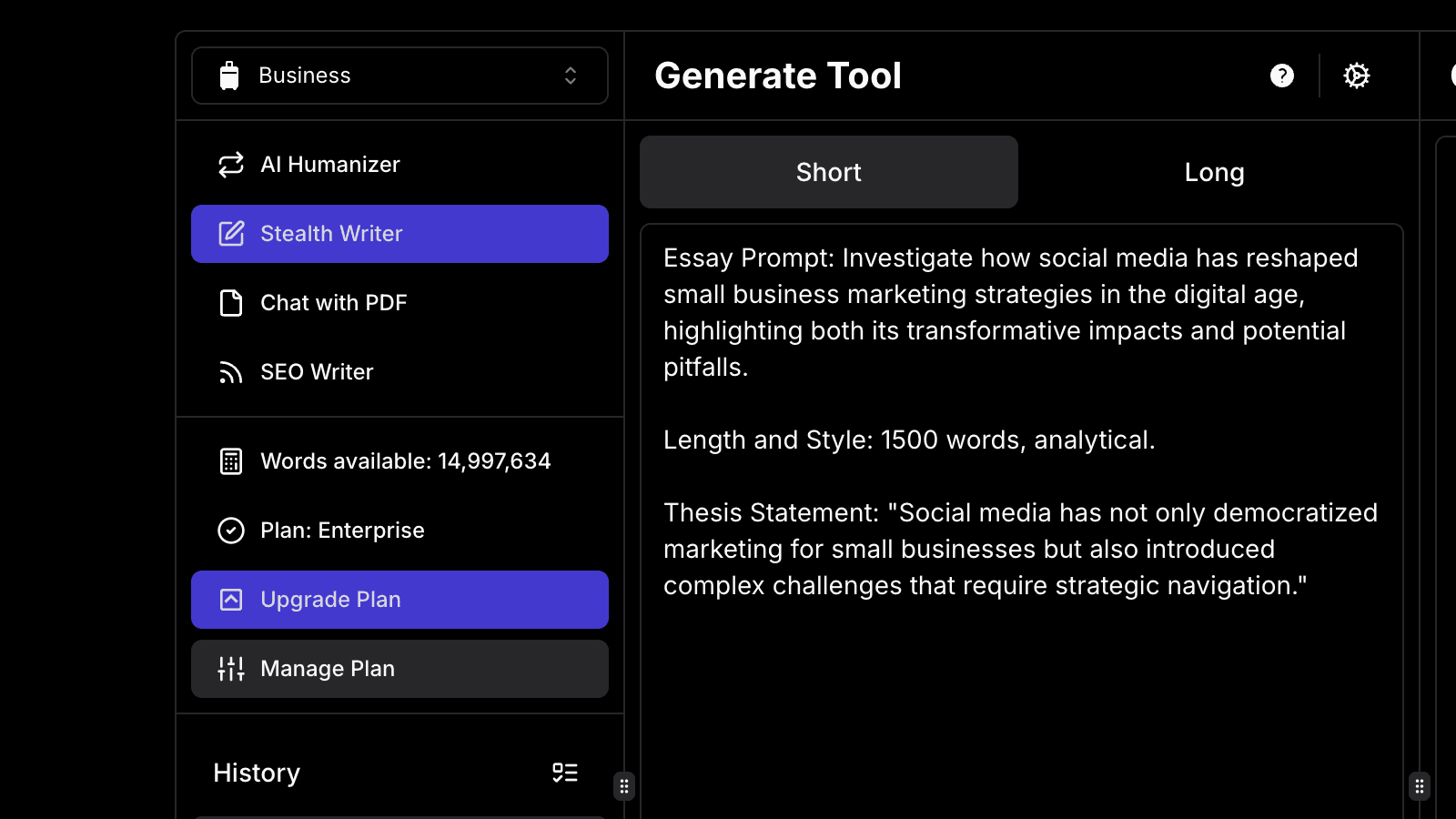 Stealth Writer undetectable AI essay generator interface