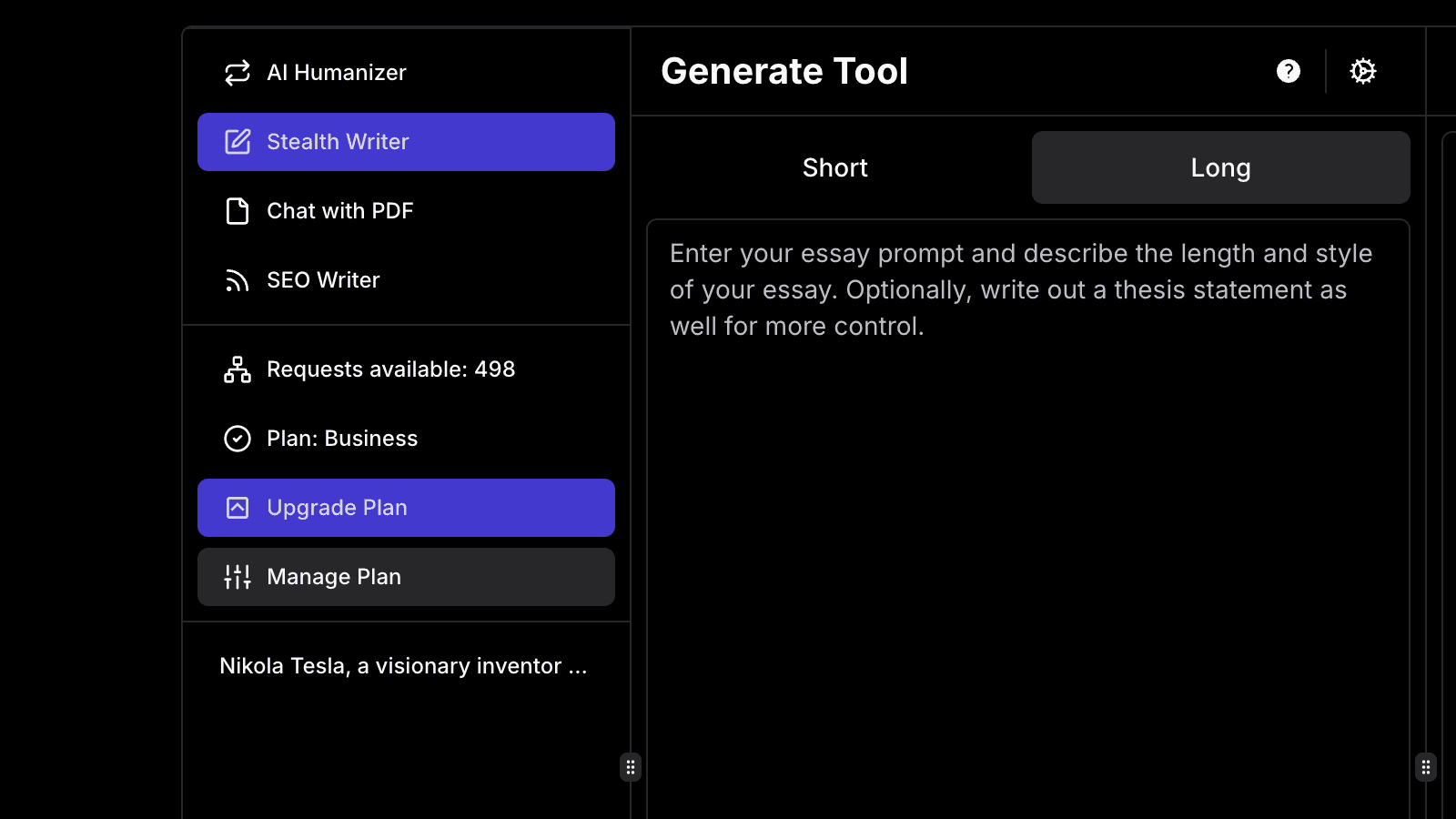 Humanized AI content generator creating essays and articles that bypass AI detectors